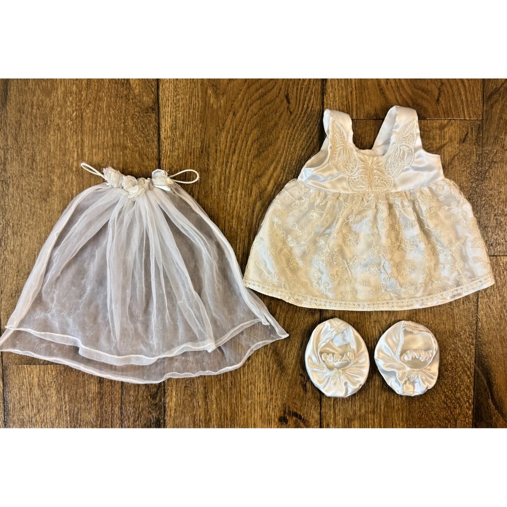 Build A Bear Workshop Dress White Floral Lace Veil Ballet Slippers Shoes Clothes
